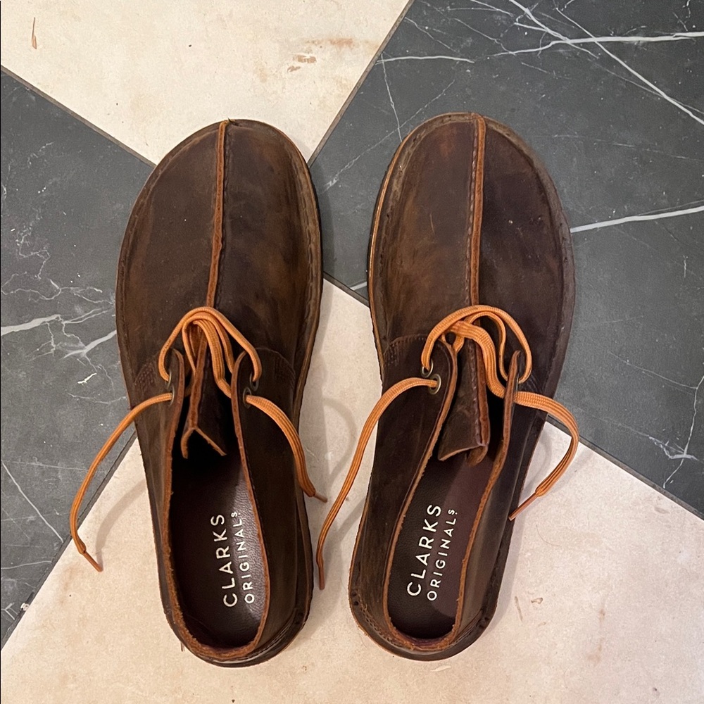 Clarks Dark Brown Leather Loafers with Tan Laces